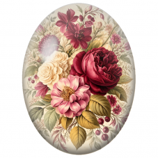 Cabochon en Verre Illustré Bouquet Bordeaux et Crème Vintage 13x18, 18x25 ou 30x40mm - Pour la Création de Bijoux Fantaisie