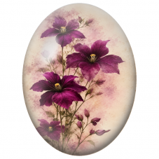 Cabochon en Verre Illustré Clématites Violettes sur Fond Ancien 13x18, 18x25 ou 30x40mm - Pour la Création de Bijoux Fantaisie