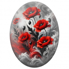 Cabochon en Verre Illustré Coquelicots Rouges dans des Vagues Noires 13x18, 18x25 ou 30x40mm - Pour la Création de Bijoux