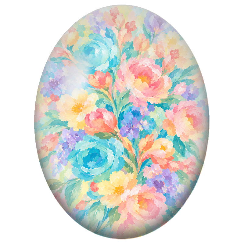 Cabochon en Verre Illustré Fleurs Pastel Impressionnistes 13x18, 18x25 ou 30x40mm