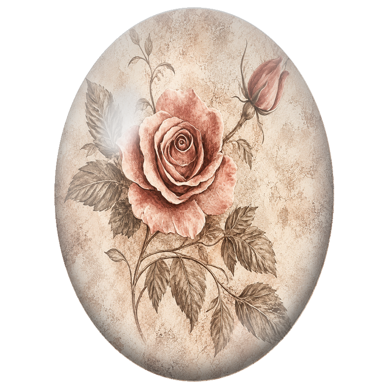Cabochon en Verre Illustré Rose Ancienne Sépia 13x18, 18x25 ou 30x40mm