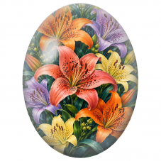 Cabochon en Verre Illustré Lys Multicolores et Feuillage Vert 13x18, 18x25 ou 30x40mm - Pour la Création de Bijoux Fantaisie
