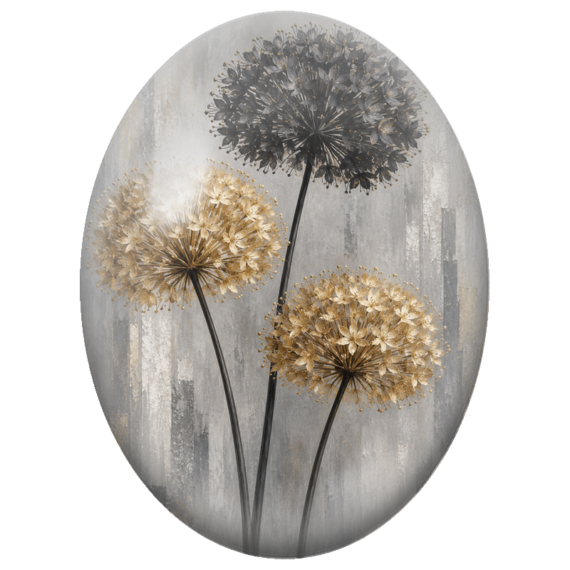 Cabochon en Verre Illustré Fleurs d’Ail Noires et Dorées 13x18, 18x25 ou 30x40mm