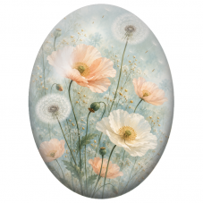 Cabochon en Verre Illustré Coquelicots Poudrés et Pissenlits 13x18, 18x25 ou 30x40mm - Pour la Création de Bijoux Fantaisie
