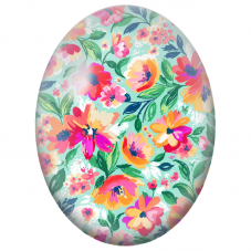 Cabochon en Verre Illustré Fleurs Colorées sur Fond Vert d’Eau 13x18, 18x25 ou 30x40mm - Pour la Création de Bijoux Fantaisie