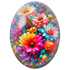 Cabochon en Verre Illustré Bouquet Fleuri sous un Ciel Étoilé 13x18, 18x25 ou 30x40mm - Pour la Création de Bijoux Fantaisie