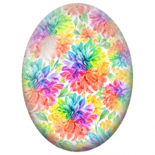Cabochon en Verre Illustré Chrysanthèmes Multicolores à l’Aquarelle 13x18, 18x25 ou 30x40mm - Pour la Création de Bijoux