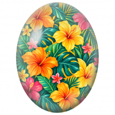 Cabochon en Verre Illustré Hibiscus Jaunes et Orange Tropicaux 13x18, 18x25 ou 30x40mm - Pour la Création de Bijoux Fantaisie