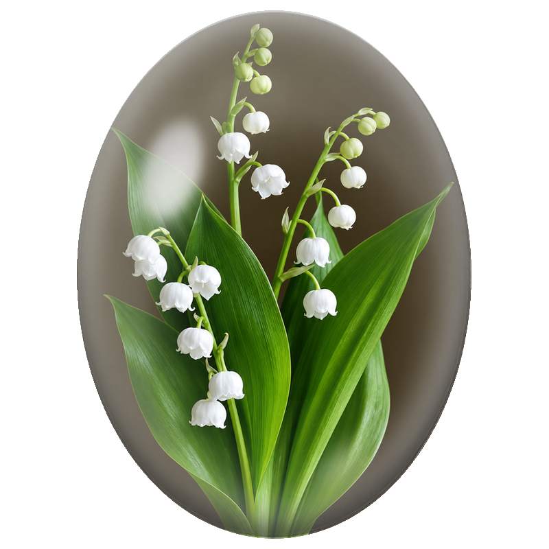 Cabochon en Verre Illustré Brins de Muguet sur Fond Brun 13x18, 18x25 ou 30x40mm