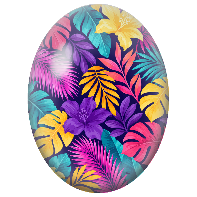 Cabochon en Verre Illustré Feuillage Tropical aux Couleurs Néon 13x18, 18x25 ou 30x40mm