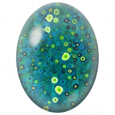 Cabochon en Verre Illustré Fleurs Circulaires Bleues et Vertes 13x18, 18x25 ou 30x40mm - Pour la Création de Bijoux Fantaisie