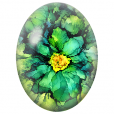 Cabochon en Verre Illustré Grande Fleur Verte à l’Encre 13x18, 18x25 ou 30x40mm - Pour la Création de Bijoux Fantaisie - DIY