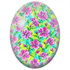 Cabochon en Verre Illustré Fleurs Roses sur Fond Vert et Turquoise 13x18, 18x25 ou 30x40mm - Pour la Création de Bijoux