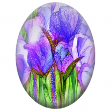 Cabochon en Verre Illustré Iris Violets en Gros Plan 13x18, 18x25 ou 30x40mm - Pour la Création de Bijoux Fantaisie - DIY