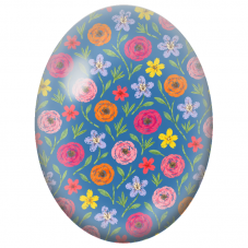Cabochon en Verre Illustré Petites Fleurs Colorées sur Fond Bleu 13x18, 18x25 ou 30x40mm - Pour la Création de Bijoux Fantaisie