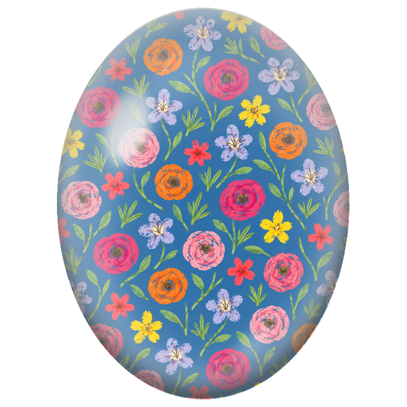 Cabochon en Verre Illustré Petites Fleurs Colorées sur Fond Bleu 13x18, 18x25 ou 30x40mm