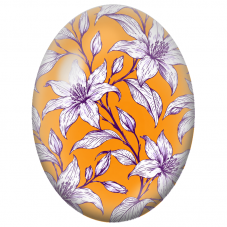 Cabochon en Verre Illustré Lys Blancs Dessinés sur Fond Orange 13x18, 18x25 ou 30x40mm - Pour la Création de Bijoux Fantaisie