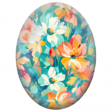 Cabochon en Verre Illustré Fleurs Pastel sur Fond Turquoise 13x18, 18x25 ou 30x40mm - Pour la Création de Bijoux Fantaisie - DIY