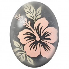 Cabochon en Verre Illustré Hibiscus Rose Graphique sur Fond Anthracite 13x18, 18x25 ou 30x40mm - Pour la Création de Bijoux