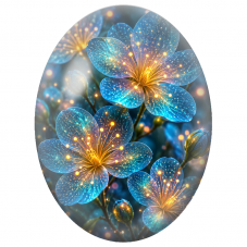 Cabochon en Verre Illustré Fleurs Bleues Scintillantes 13x18, 18x25 ou 30x40mm - Pour la Création de Bijoux Fantaisie - DIY