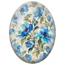 Cabochon en Verre Illustré Fleurs Bleues à l’Aquarelle Vintage 13x18, 18x25 ou 30x40mm - Pour la Création de Bijoux Fantaisie