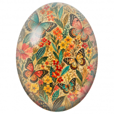 Cabochon en Verre Illustré Papillons Colorés dans un Jardin Vintage 13x18, 18x25 ou 30x40mm - Pour la Création de Bijoux