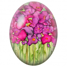 Cabochon en Verre Illustré Fleurs Fuchsia à l’Encre 13x18, 18x25 ou 30x40mm - Pour la Création de Bijoux Fantaisie - DIY