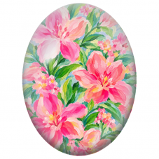 Cabochon en Verre Illustré Fleurs Roses Peintes et Feuillage Vert 13x18, 18x25 ou 30x40mm - Pour la Création de Bijoux Fantaisie