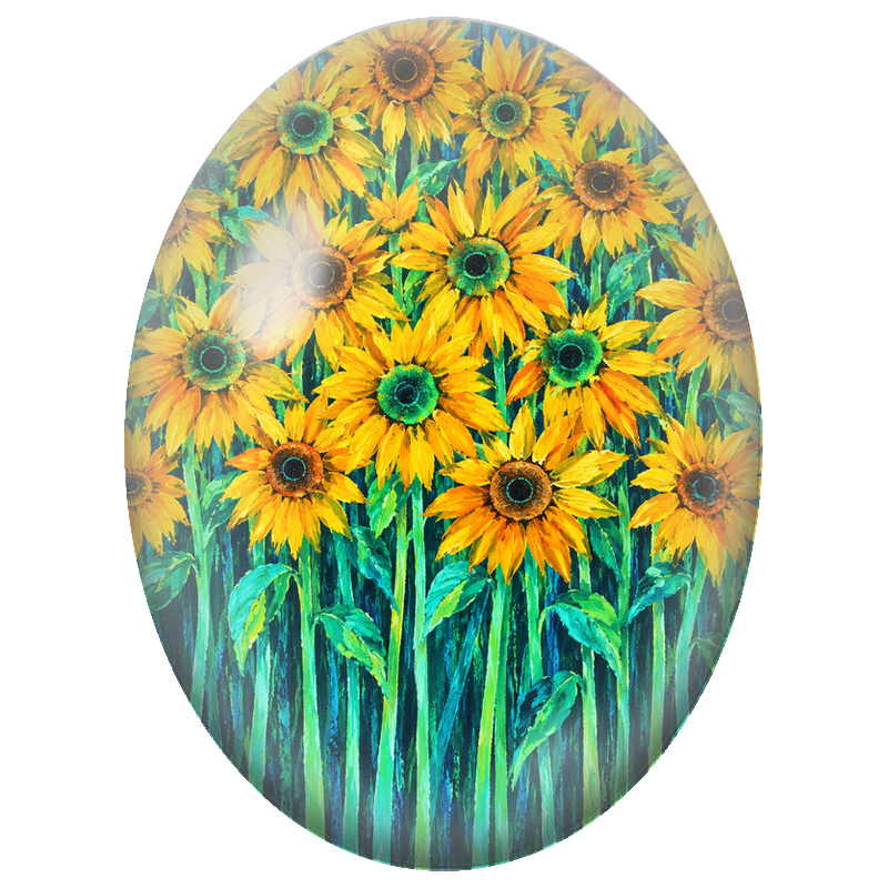 Cabochon en Verre Illustré Champ de Tournesols 13x18, 18x25 ou 30x40mm