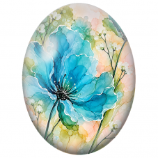 Cabochon en Verre Illustré Grande Fleur Bleue à l’Encre 13x18, 18x25 ou 30x40mm - Pour la Création de Bijoux Fantaisie - DIY