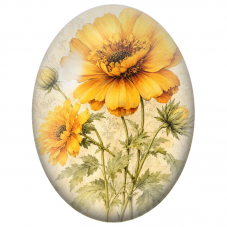 Cabochon en Verre Illustré Fleurs Jaunes sur Fond Ancien 13x18, 18x25 ou 30x40mm - Pour la Création de Bijoux Fantaisie - DIY