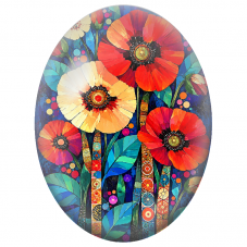 Cabochon en Verre Illustré Fleurs Mosaïque Multicolores 13x18, 18x25 ou 30x40mm - Pour la Création de Bijoux Fantaisie - DIY