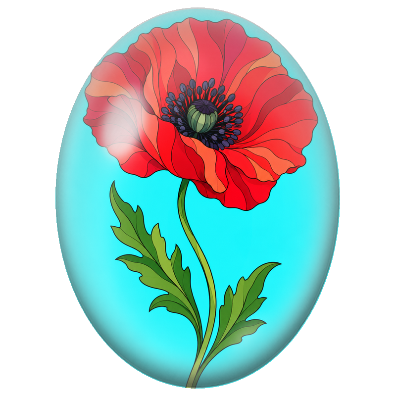 Cabochon en Verre Illustré Coquelicot Rouge Graphique 13x18, 18x25 ou 30x40mm
