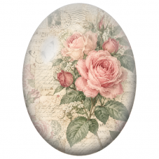 Cabochon en Verre Illustré Roses Roses et Papillon sur Papier Ancien 13x18, 18x25 ou 30x40mm - Pour la Création de Bijoux
