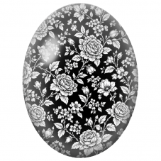 Cabochon en Verre Illustré Roses Blanches Gravées sur Fond Noir 13x18, 18x25 ou 30x40mm - Pour la Création de Bijoux Fantaisie
