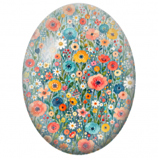 Cabochon en Verre Illustré Prairie de Fleurs Colorées 13x18, 18x25 ou 30x40mm - Pour la Création de Bijoux Fantaisie - DIY