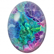 Cabochon en Verre Illustré Fleurs Bleues et Violettes Lumineuses 13x18, 18x25 ou 30x40mm - Pour la Création de Bijoux Fantaisie