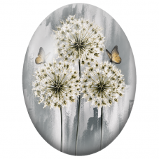 Cabochon en Verre Illustré Fleurs d’Ail Blanches et Papillons 13x18, 18x25 ou 30x40mm - Pour la Création de Bijoux Fantaisie