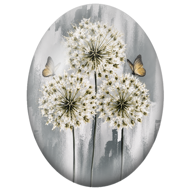Cabochon en Verre Illustré Fleurs d’Ail Blanches et Papillons 13x18, 18x25 ou 30x40mm