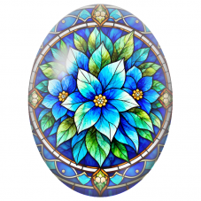 Cabochon en Verre Illustré Fleurs Bleues en Vitrail 13x18, 18x25 ou 30x40mm - Pour la Création de Bijoux Fantaisie - DIY