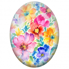 Cabochon en Verre Illustré Grandes Fleurs Colorées à l’Aquarelle 13x18, 18x25 ou 30x40mm - Pour la Création de Bijoux Fantaisie