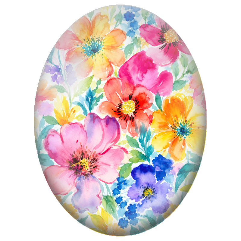 Cabochon en Verre Illustré Grandes Fleurs Colorées à l’Aquarelle 13x18, 18x25 ou 30x40mm
