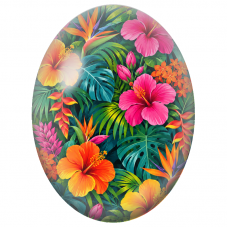 Cabochon en Verre Illustré Hibiscus et Oiseaux de Paradis Colorés 13x18, 18x25 ou 30x40mm - Pour la Création de Bijoux Fantaisie