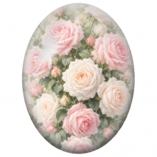 Cabochon en Verre Illustré Roses Pastel en Jardin 13x18, 18x25 ou 30x40mm - Pour la Création de Bijoux Fantaisie - DIY