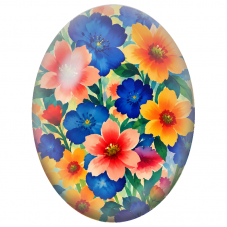 Cabochon en Verre Illustré Fleurs Bleues Corail et Orange 13x18, 18x25 ou 30x40mm - Pour la Création de Bijoux Fantaisie - DIY