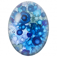 Cabochon en Verre Illustré Fleurs Circulaires Bleues à l’Encre 13x18, 18x25 ou 30x40mm - Pour la Création de Bijoux Fantaisie