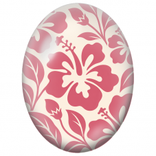 Cabochon en Verre Illustré Hibiscus Roses Rétro sur Fond Crème 13x18, 18x25 ou 30x40mm - Pour la Création de Bijoux Fantaisie