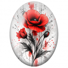 Cabochon en Verre Illustré Coquelicot Rouge et Éclaboussures 13x18, 18x25 ou 30x40mm - Pour la Création de Bijoux Fantaisie