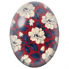 Cabochon en Verre Illustré Fleurs Ivoire et Feuillage Bleu Nuit 13x18, 18x25 ou 30x40mm - Pour la Création de Bijoux Fantaisie