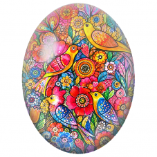Cabochon en Verre Illustré Oiseaux Colorés dans un Jardin Foisonnant 13x18, 18x25 ou 30x40mm - Pour la Création de Bijoux